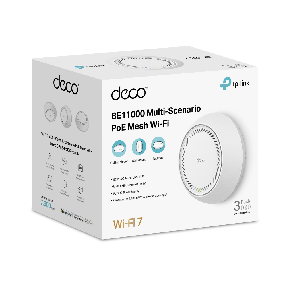 Bộ phát Wifi Mesh Tp-Link Deco BE65-PoE – WiFi 7 BE11000 ba băng tần với PoE