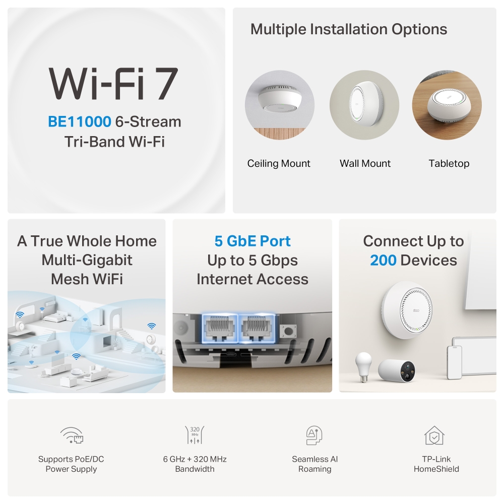 Bộ phát Wifi Mesh Tp-Link Deco BE65-PoE – WiFi 7 BE11000 ba băng tần với PoE