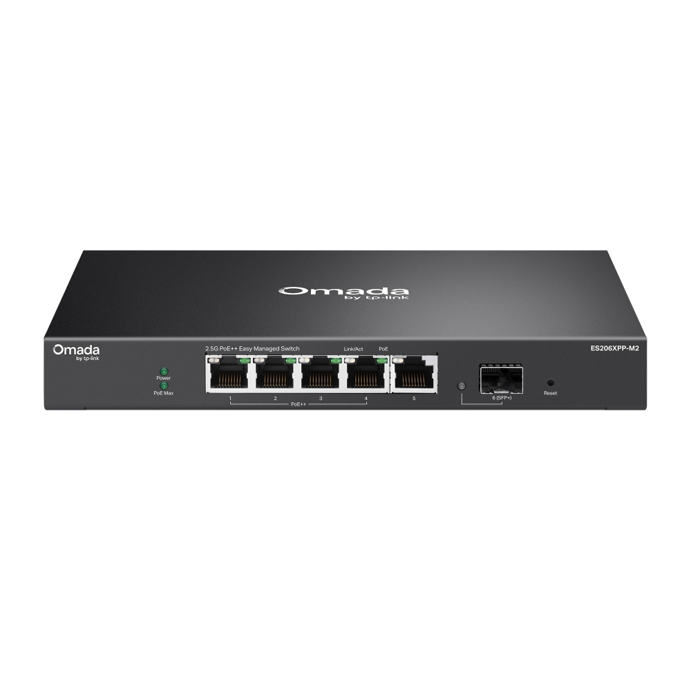 ES206XPP-M2 Bộ chuyển mạch Omada 5 cổng 2.5G BASE-T và 1 cổng 10GE SFP+ dễ quản lý với 4 cổng PoE++
