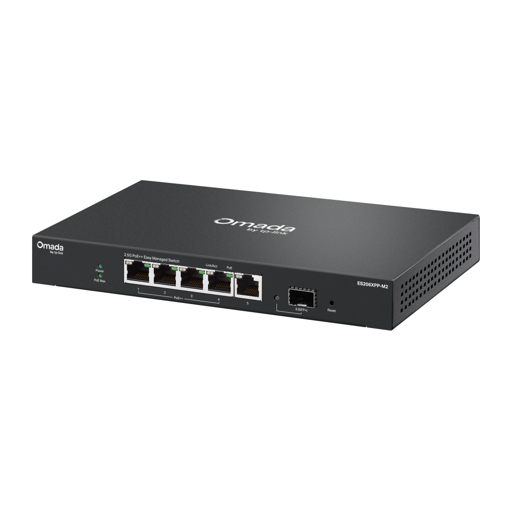 ES206XPP-M2 Bộ chuyển mạch Omada 5 cổng 2.5G BASE-T và 1 cổng 10GE SFP+ dễ quản lý với 4 cổng PoE++