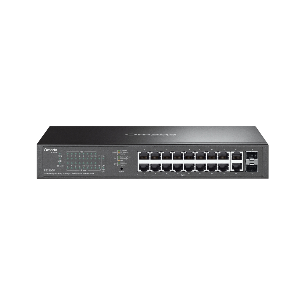 Omada Easy Managed Switch 20 cổng Gigabit ES220GP với 16 cổng PoE+