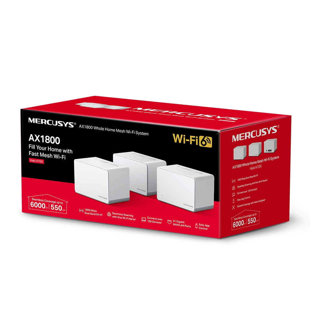 Bộ phát WiFi Mesh Mercusys Halo H70X Cho Gia Đình AX1800