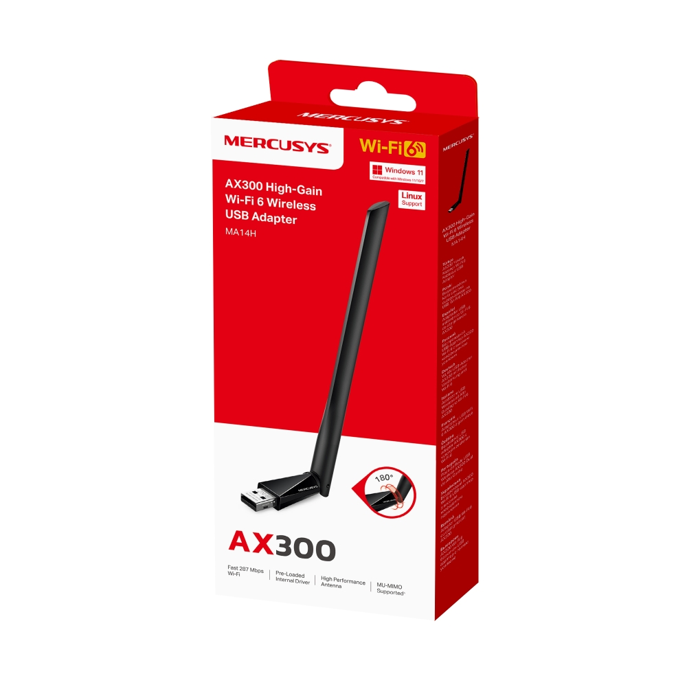 Adapter USB Wi-Fi 6 AX300 Công Suất Cao Mercusys MA14H
