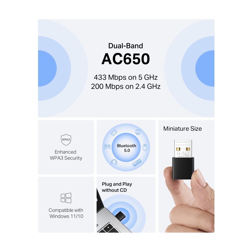 Bộ chuyển đổi USB Wi-Fi Bluetooth Nano AC650 MA20NB