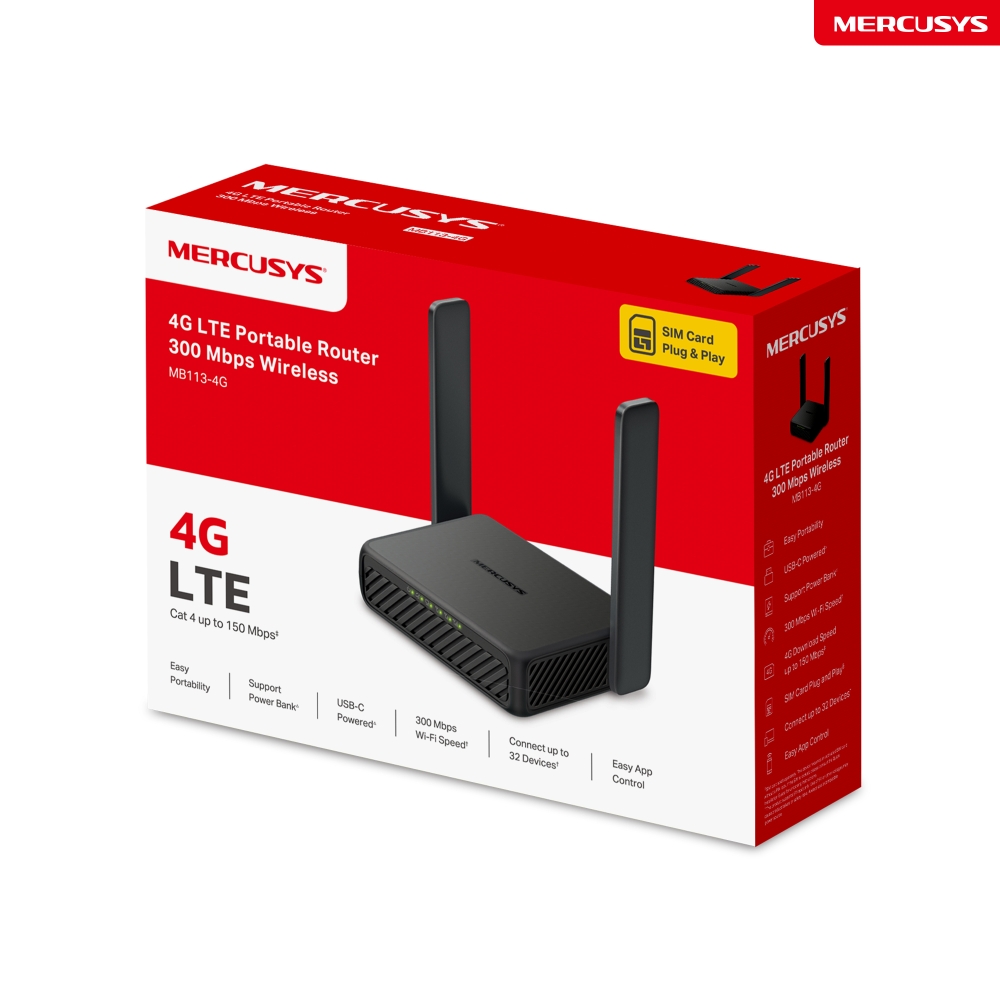 Bộ phát Router 4G LTE Mercusys MB113-4G Di Động Tốc Độ 300 Mbps