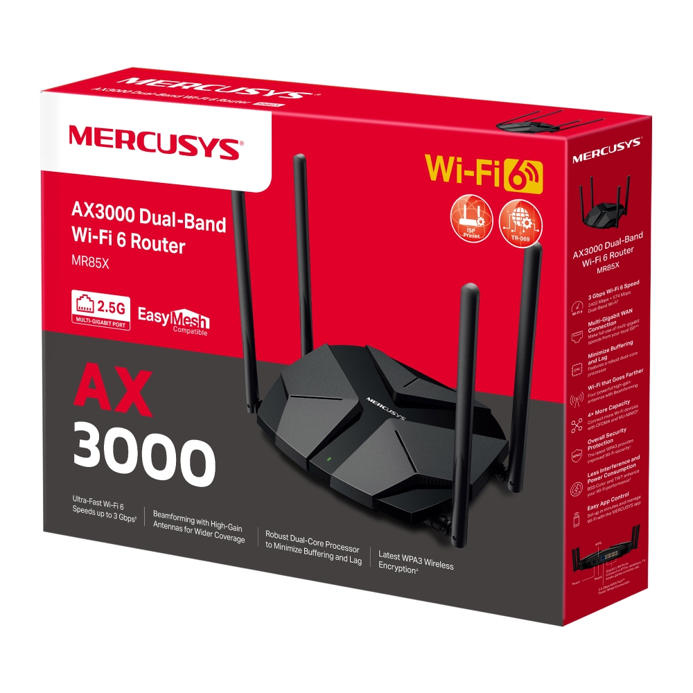 Bộ phát Wi-Fi 6 Mercusys MR85X Băng Tần Kép AX3000