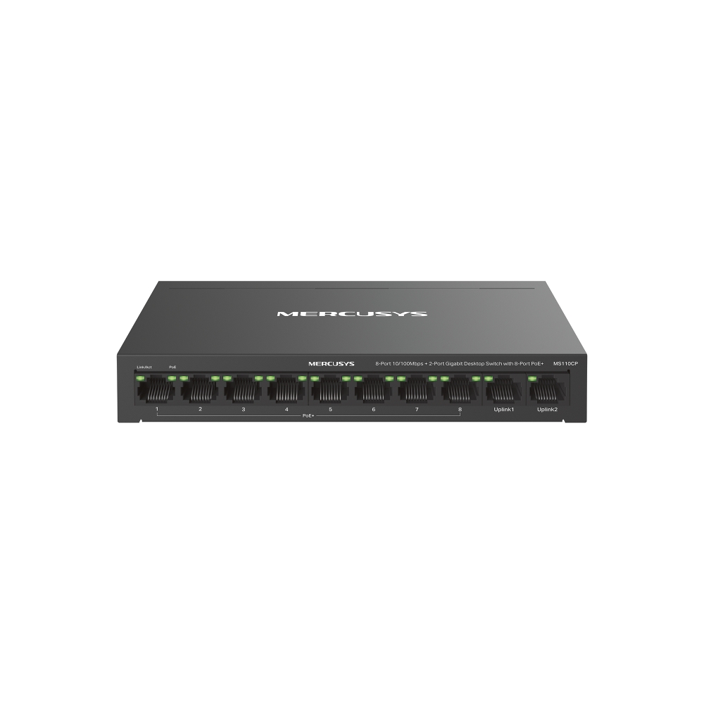 Bộ Chia Mạng Mercusys MS110CP | 8 Cổng 10/100 Mbps, 2 Cổng Gigabit, Truyền Xa 250m