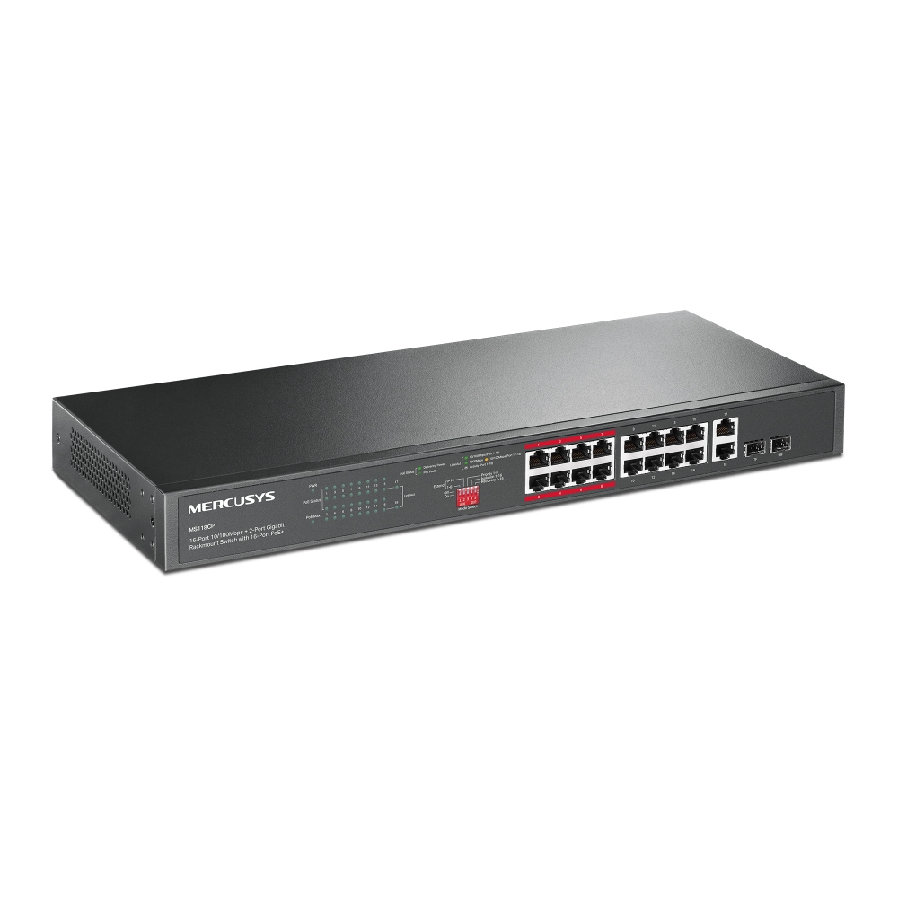 Bộ Switch Chia Mạng Mercusys MS118CP Gắn Tủ Rack 16 Cổng