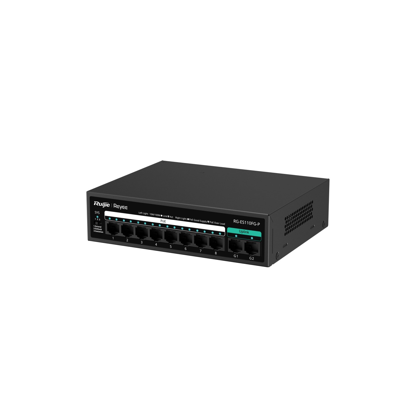Unmanaged switch RUIJIE RG-ES110FG-P 8 10/100 BASE-T PoE/PoE+, 2 cổng uplink 100Mps, 5.6Gbps, PoE 110W