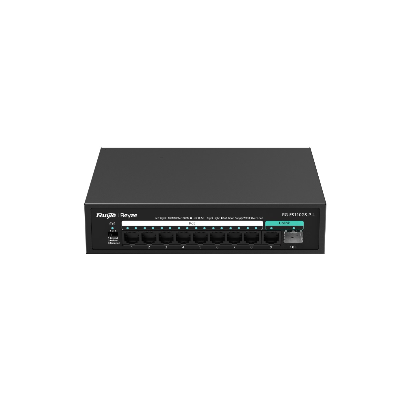 Unmanaged switch RUIJIE RG-ES110GS-P-L 8 cổng 10/100/1000 BASE-T PoE/PoE+, 2 uplink 1000Mps, Poe 120W, 20Gbps