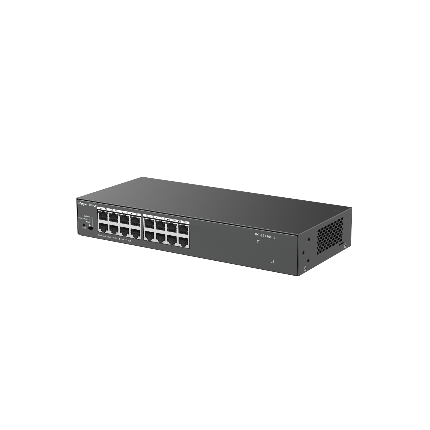 Unmanaged RUIJIE RG-ES116G-L, 16 cổng 10/100/1000 BASE-T, 32Gbps, half-duplex, full-duplex, MAC 8K