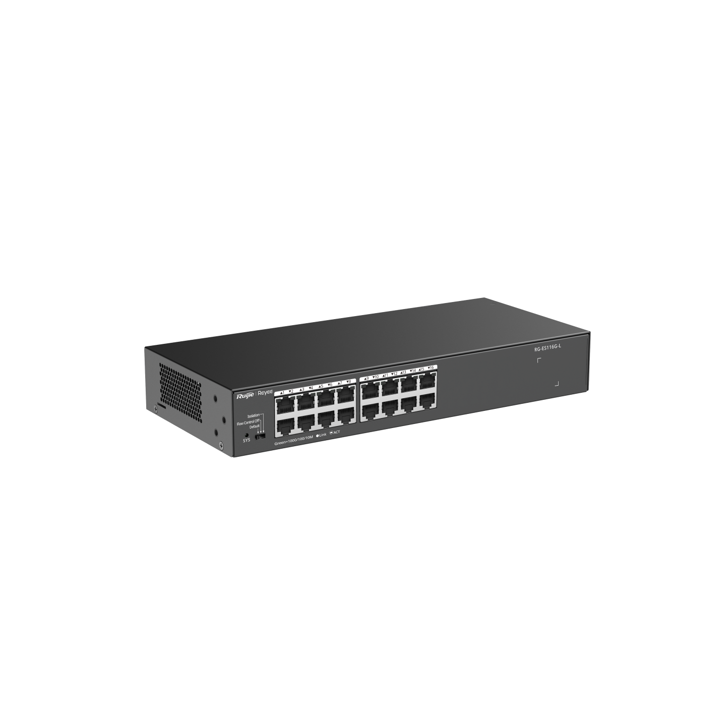 Unmanaged RUIJIE RG-ES116G-L, 16 cổng 10/100/1000 BASE-T, 32Gbps, half-duplex, full-duplex, MAC 8K