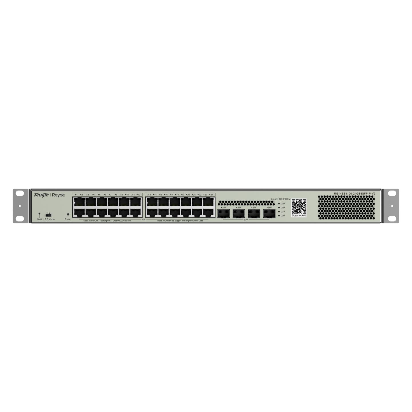 RG-NBS3100-24GT4SFP-P-V2, Thiết bị chuyển mạch Gigabit lớp 2 PoE quản lý trên đám mây, loại 28 cổng