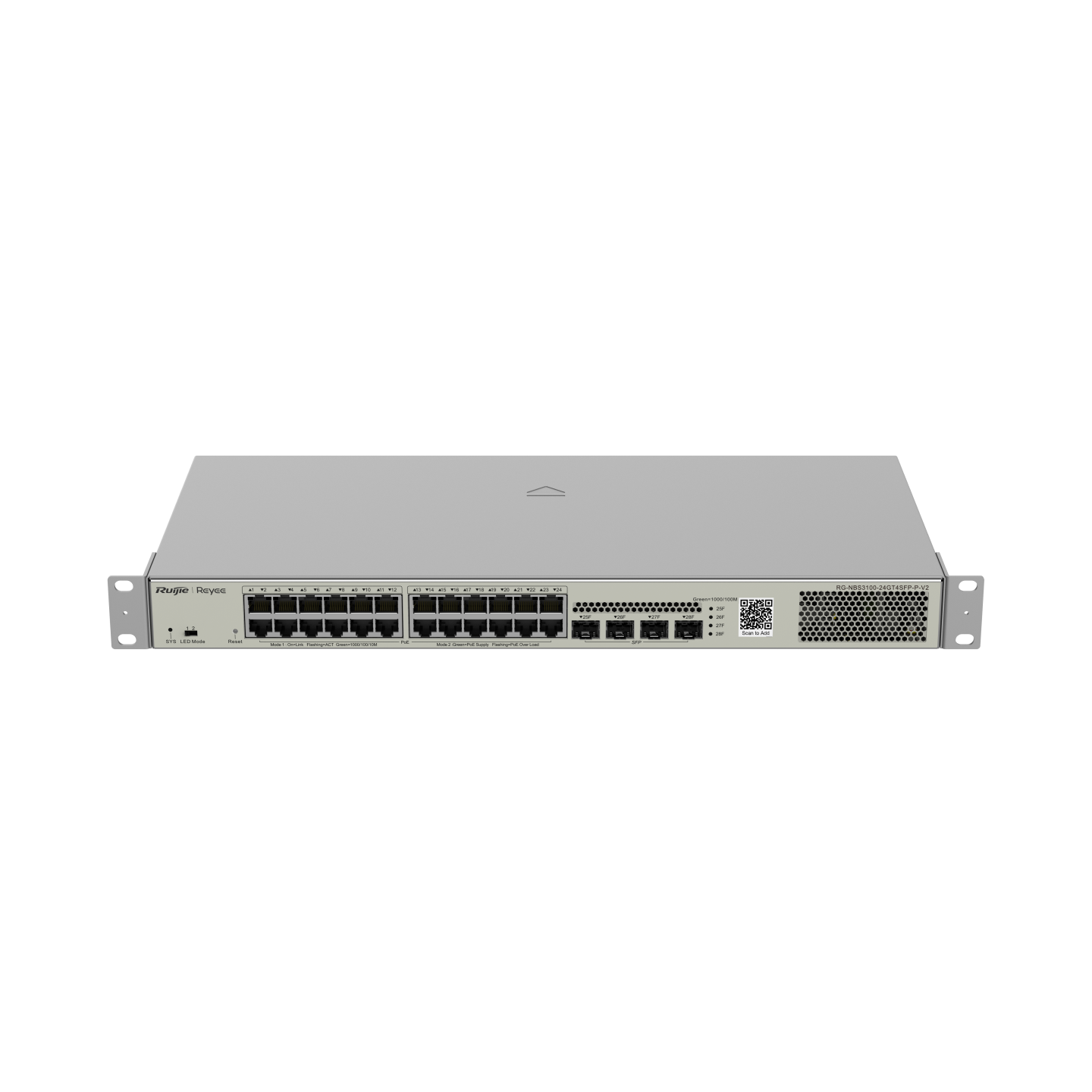RG-NBS3100-24GT4SFP-P-V2, Thiết bị chuyển mạch Gigabit lớp 2 PoE quản lý trên đám mây, loại 28 cổng