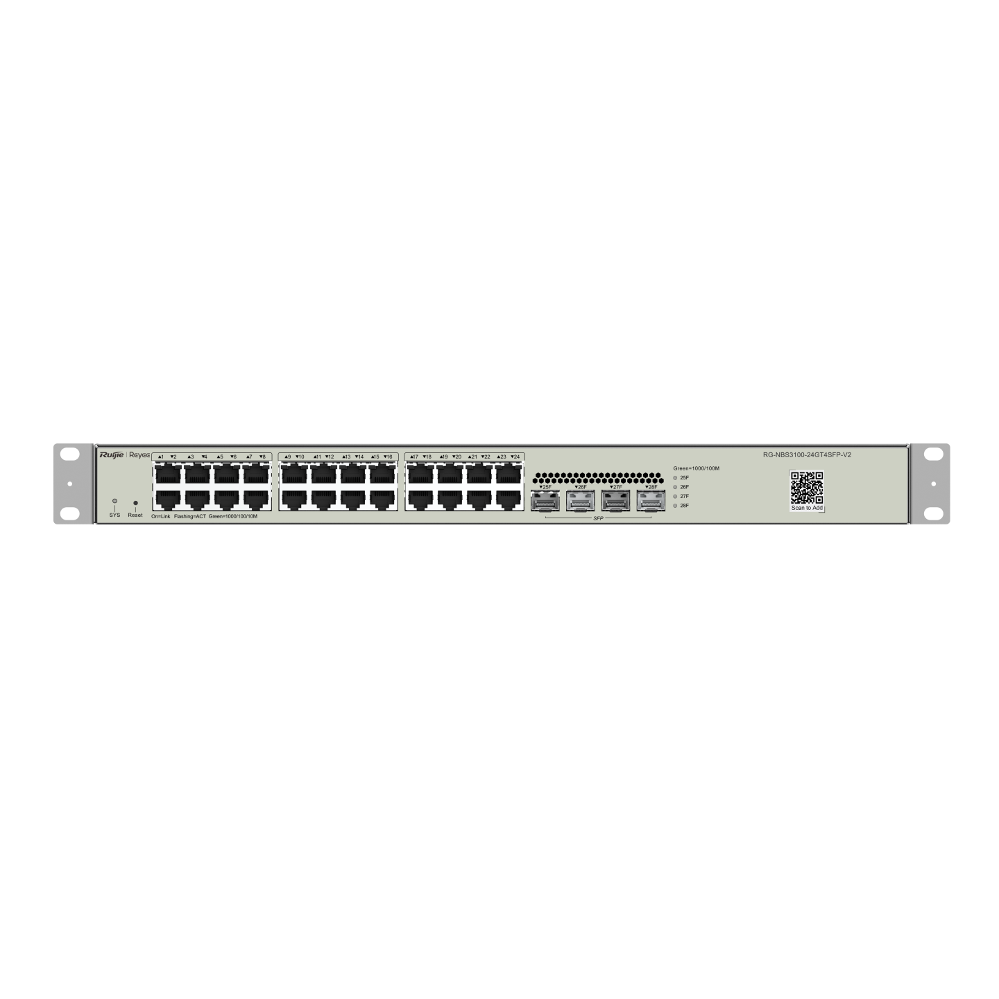 RG-NBS3100-24GT4SFP-V2, Thiết bị chuyển mạch Gigabit lớp 2 phi PoE quản lý trên đám mây, loại 28 cổng