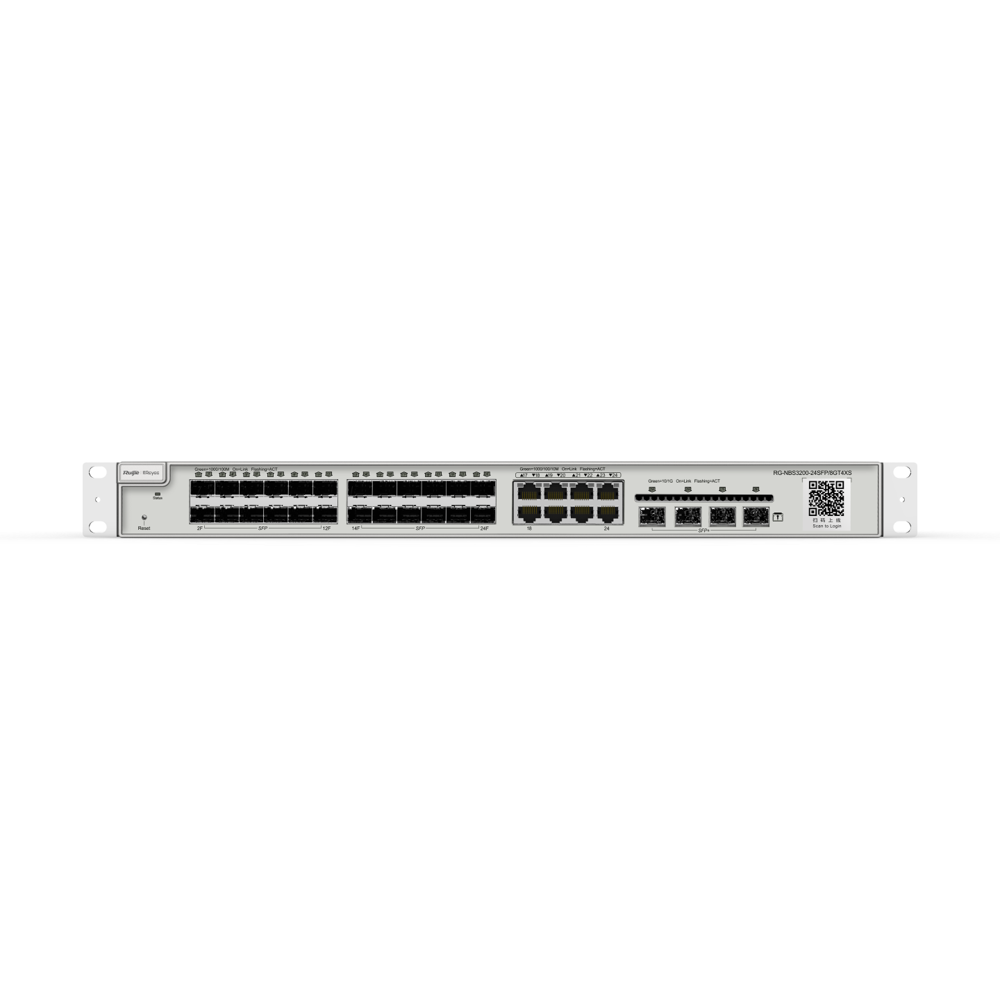 RG-NBS3200-24SFP/8GT4XS, Thiết bị chuyển mạch Gigabit SFP lớp 2+ quản lý trên đám mây loại 24 cổng, với 8 cổng kết hợp RJ45 và 4 uplink SFP+
