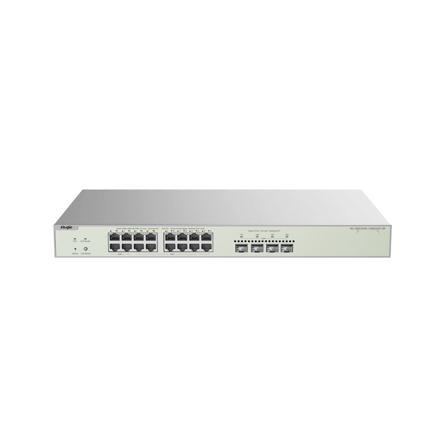 Switch 16 Port MG POE+ Ruijie Reyee RG-NBS3300-16MG4XS-HP  | Layer 2 Managed 12 Cổng RJ45 2.5G PoE+, 04 Cổng RJ45 2.5G PoE++ 370W, 04 Cổng Uplink SFP+