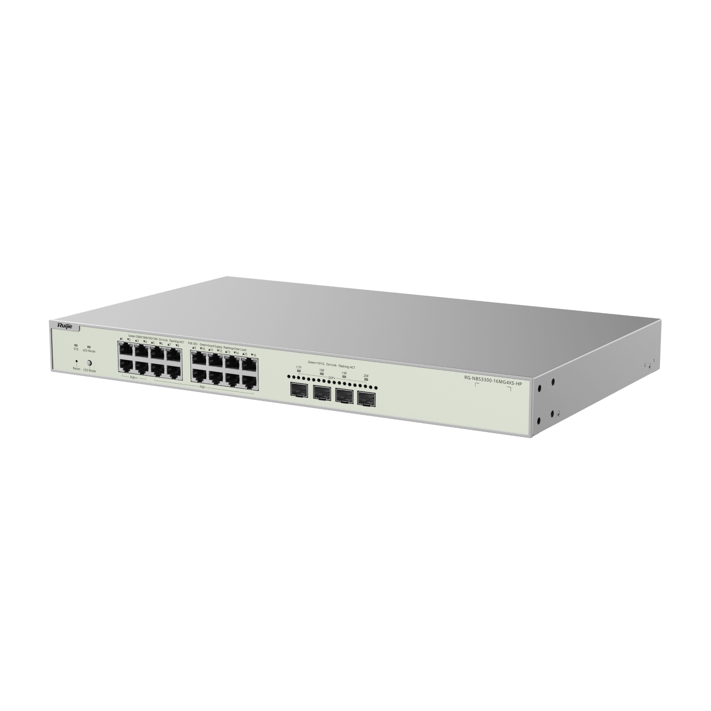 Switch 16 Port MG POE+ Ruijie Reyee RG-NBS3300-16MG4XS-HP  | Layer 2 Managed 12 Cổng RJ45 2.5G PoE+, 04 Cổng RJ45 2.5G PoE++ 370W, 04 Cổng Uplink SFP+