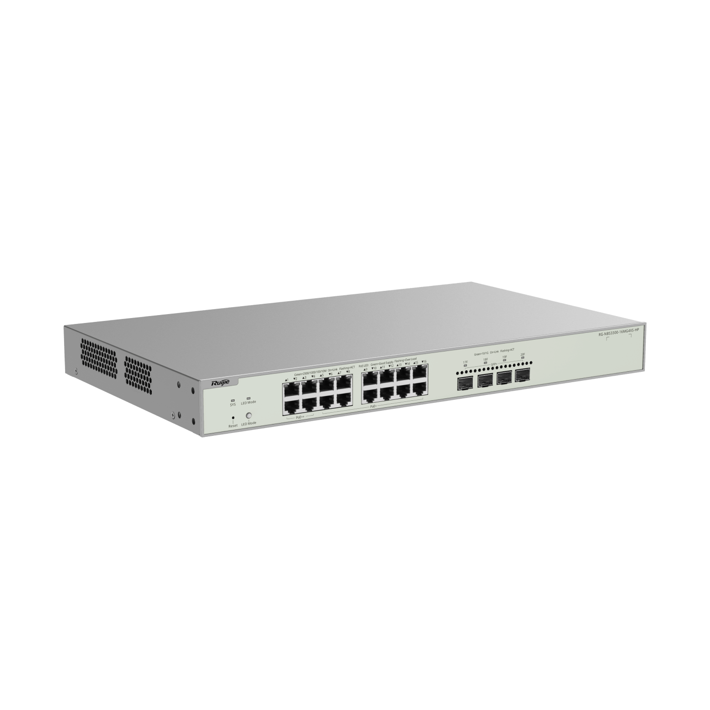 Switch 16 Port MG POE+ Ruijie Reyee RG-NBS3300-16MG4XS-HP  | Layer 2 Managed 12 Cổng RJ45 2.5G PoE+, 04 Cổng RJ45 2.5G PoE++ 370W, 04 Cổng Uplink SFP+
