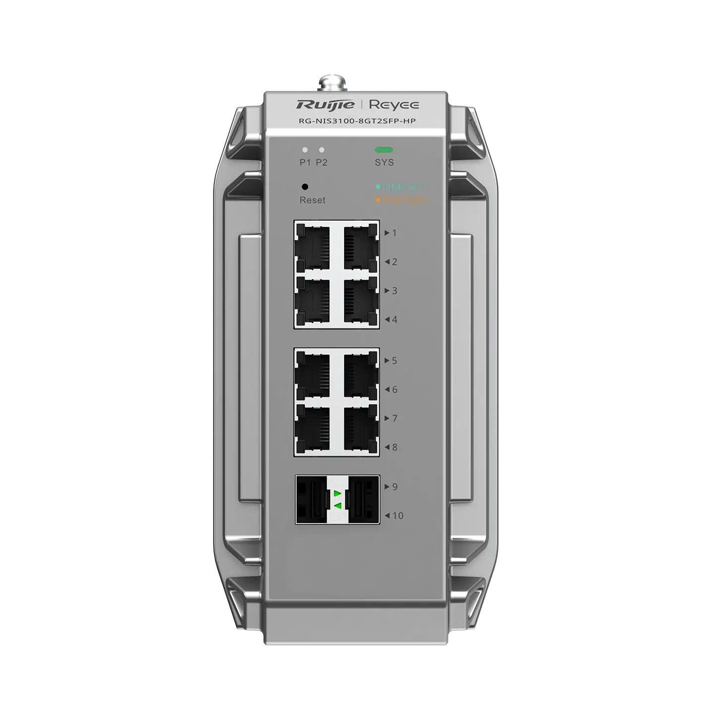 Thiết bị mạng switch Layer 2 Reyee RG-NIS3100-8GT2SFP-HP 8 cổng 10/100/1000BASE-T PoE/PoE+, 2 cổng quang SFP 1000BASE-X, PoE 240W, 20Gbps