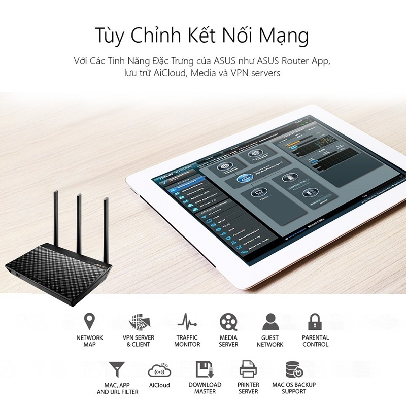 Bộ phát wifi Asus RT-AC66U hai băng tần chuẩn AC1750