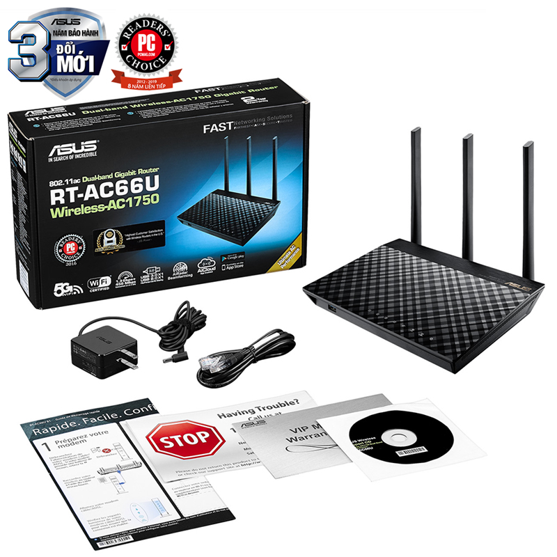 Bộ phát wifi Asus RT-AC66U hai băng tần chuẩn AC1750