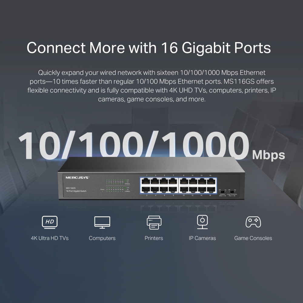 Switch 16 cổng Mercusys MS116GS