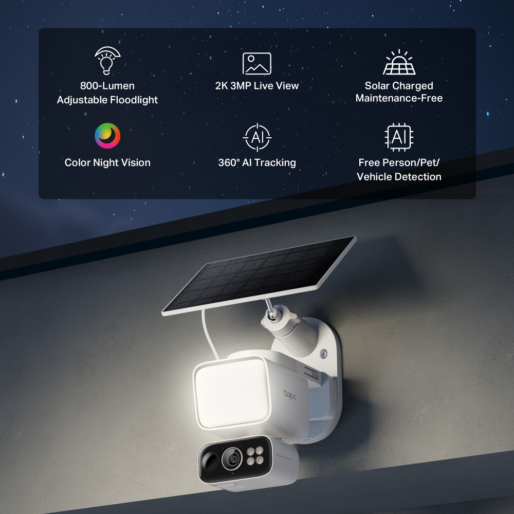 Bộ camera an ninh xoay/nghiêng sử dụng đèn pha năng lượng mặt trời Tapo C615F KIT