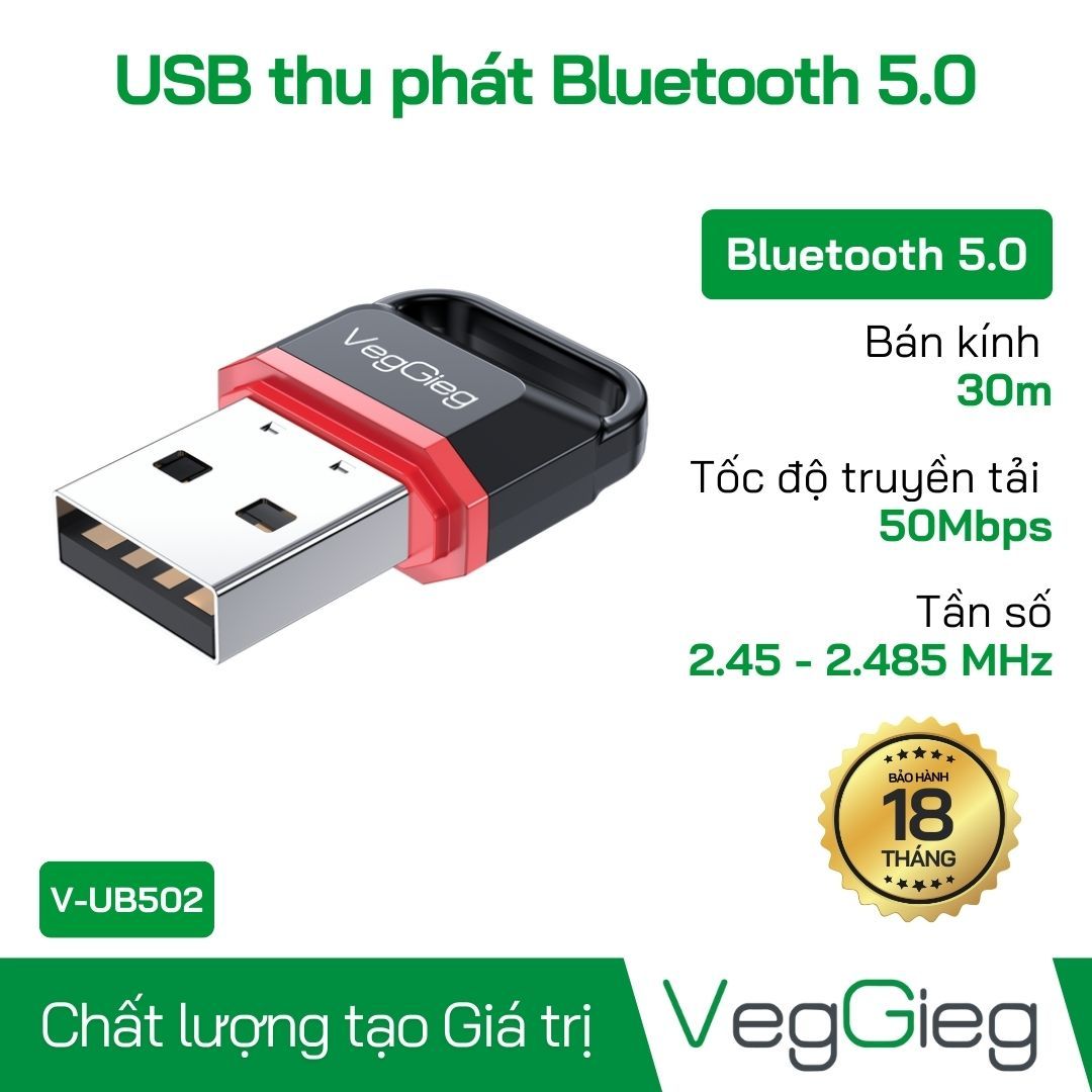 USB thu Bluetooth 5.0 VegGieg V-UB502