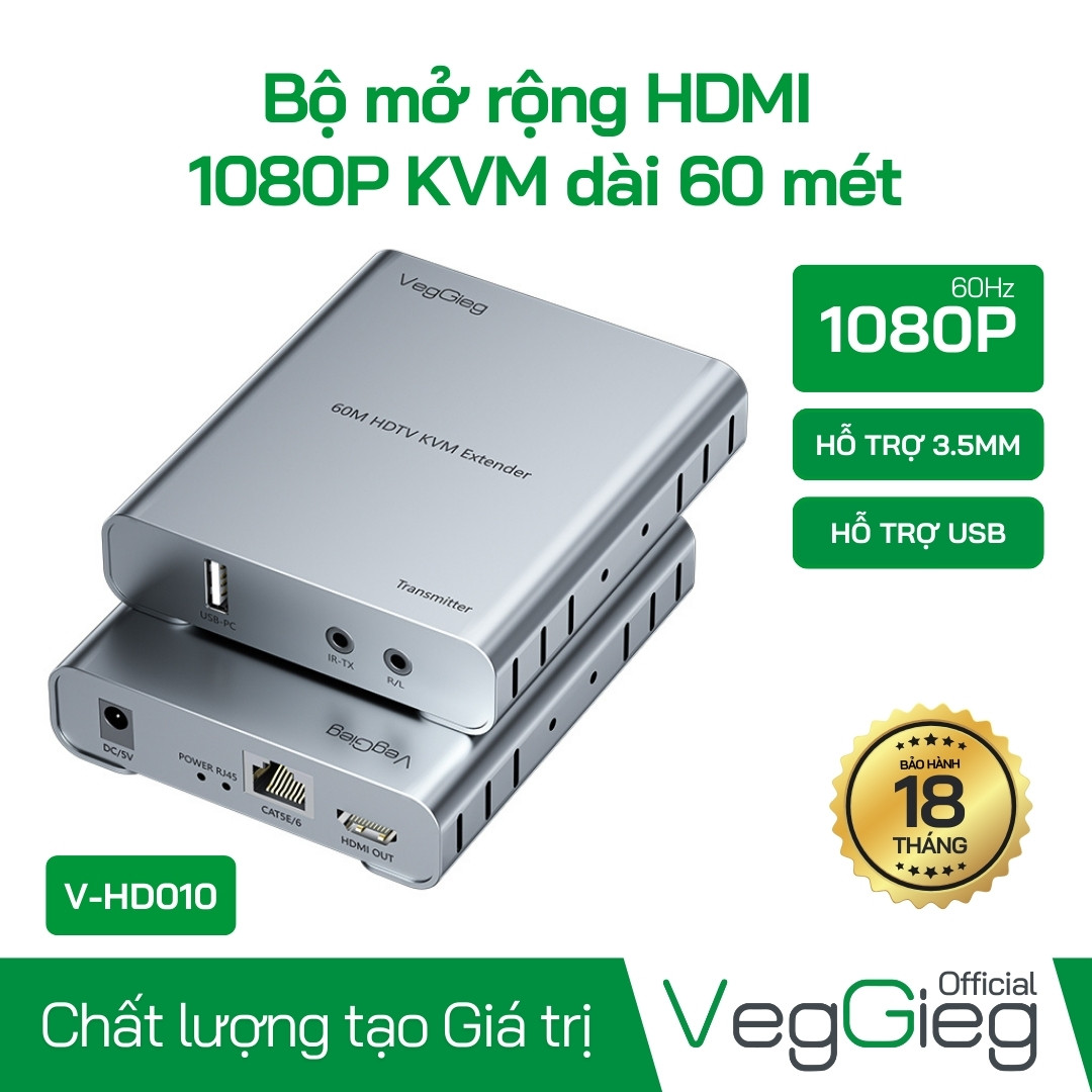 Bộ Mở Rộng HDMI 1080P KVM 60m (USB & Sound) VegGieg V-HD010