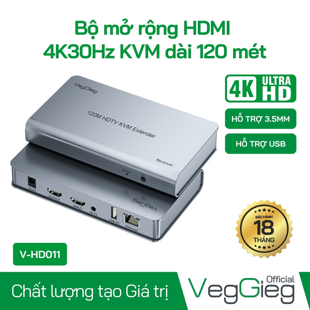 Bộ Mở Rộng HDMI 4K30Hz KVM 120m (USB & Sound) VegGieg V-HD011
