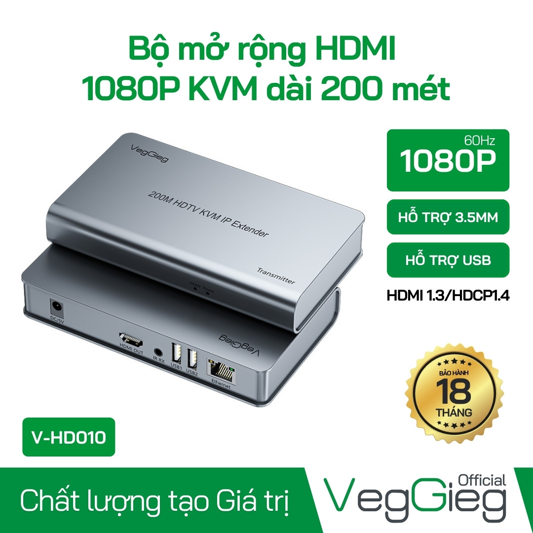 Bộ Mở Rộng HDMI 1080P KVM 200m (USB & Sound) VegGieg V-HD012