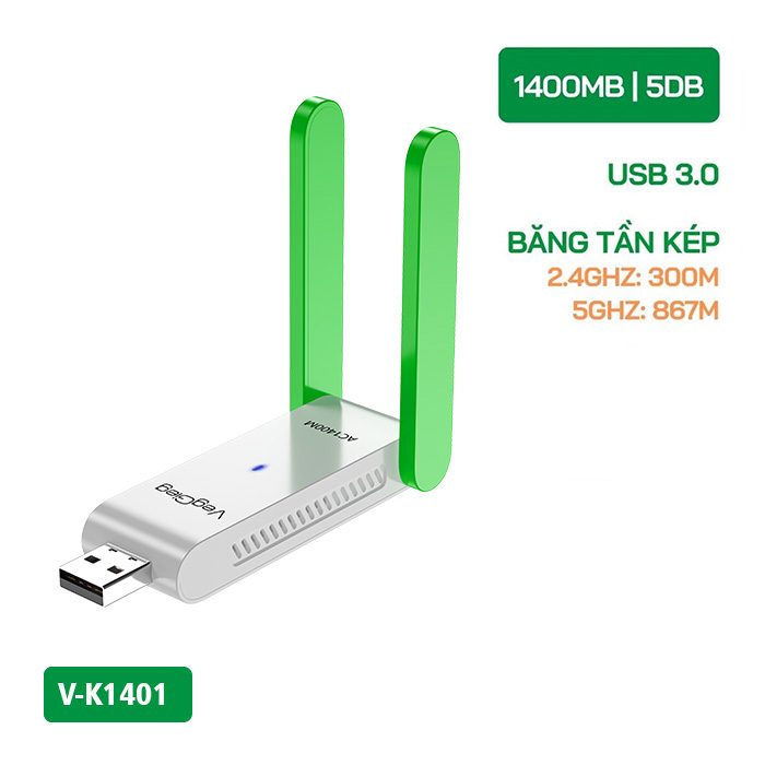 Bộ Thu Phát Wifi VegGieg USB 3.0 2 Antena 1400MB V-K1401