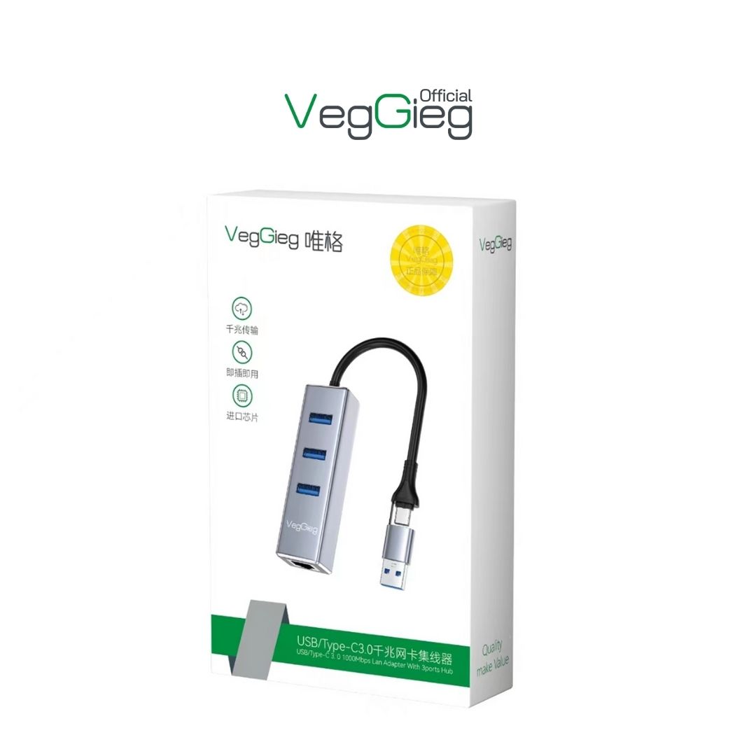 Hub USB2.0 ra 3 cổng USB2.0 + LAN(RJ45) VegGieg V-K311