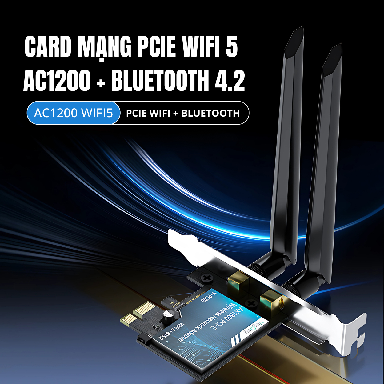 Bộ Chuyển Đổi PCIe AC1200 WiFi 5 + Bluetooth 4.2 (V-PC04)