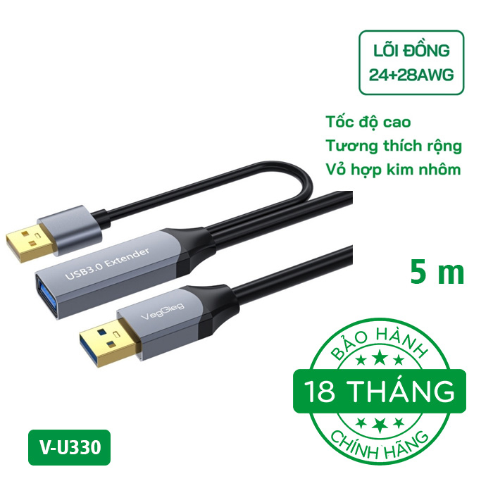 Cáp Nối Dài USB 3.0 - Tích Hợp Chip VegGieg V-U330 (5 – 30m)