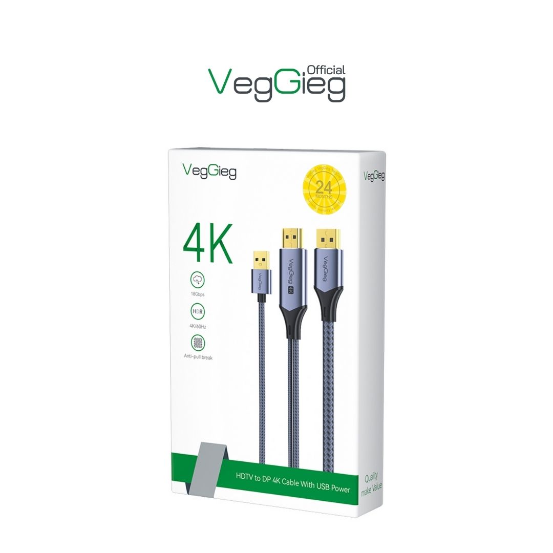 Cáp chuyển HDMI sang DisplayPort M/M 4K60Hz có Cấp Nguồn USB - V-Z102