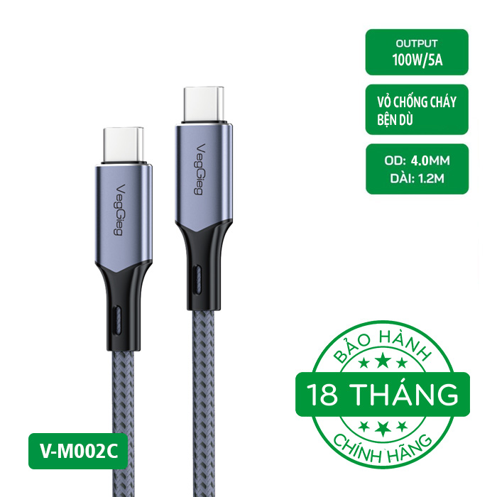 Cáp Sạc Nhanh VegGieg USB-C 100W V-M002C