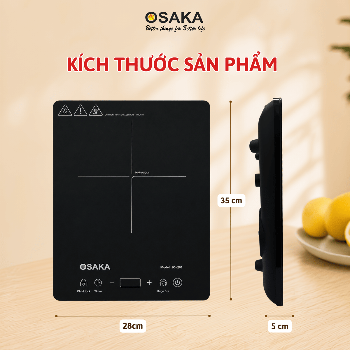 Bếp Từ OSAKA IC-201 2100W – Siêu Mỏng, Cảm Ứng, Cuộn Dây Đồng 2 Lớp, Tự Ngắt Khi Nhấc Nồi, Khóa An Toàn