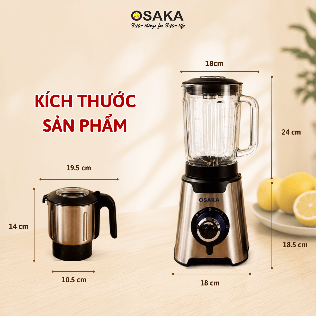 Máy Xay Sinh Tố Cao Cấp OSAKA BL-889 Dung Tích 1.5L -  Công Suất 600W - 2 Cối Đa Dụng