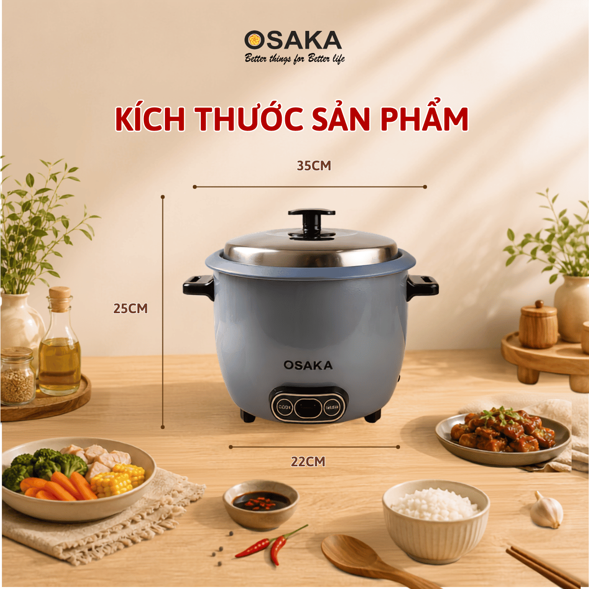 Nồi Cơm Điện OSAKA RC-181 Dung Tích 1.8L  Công Suất 700W - Lòng Nồi Chống Dính Nắp Inox 304