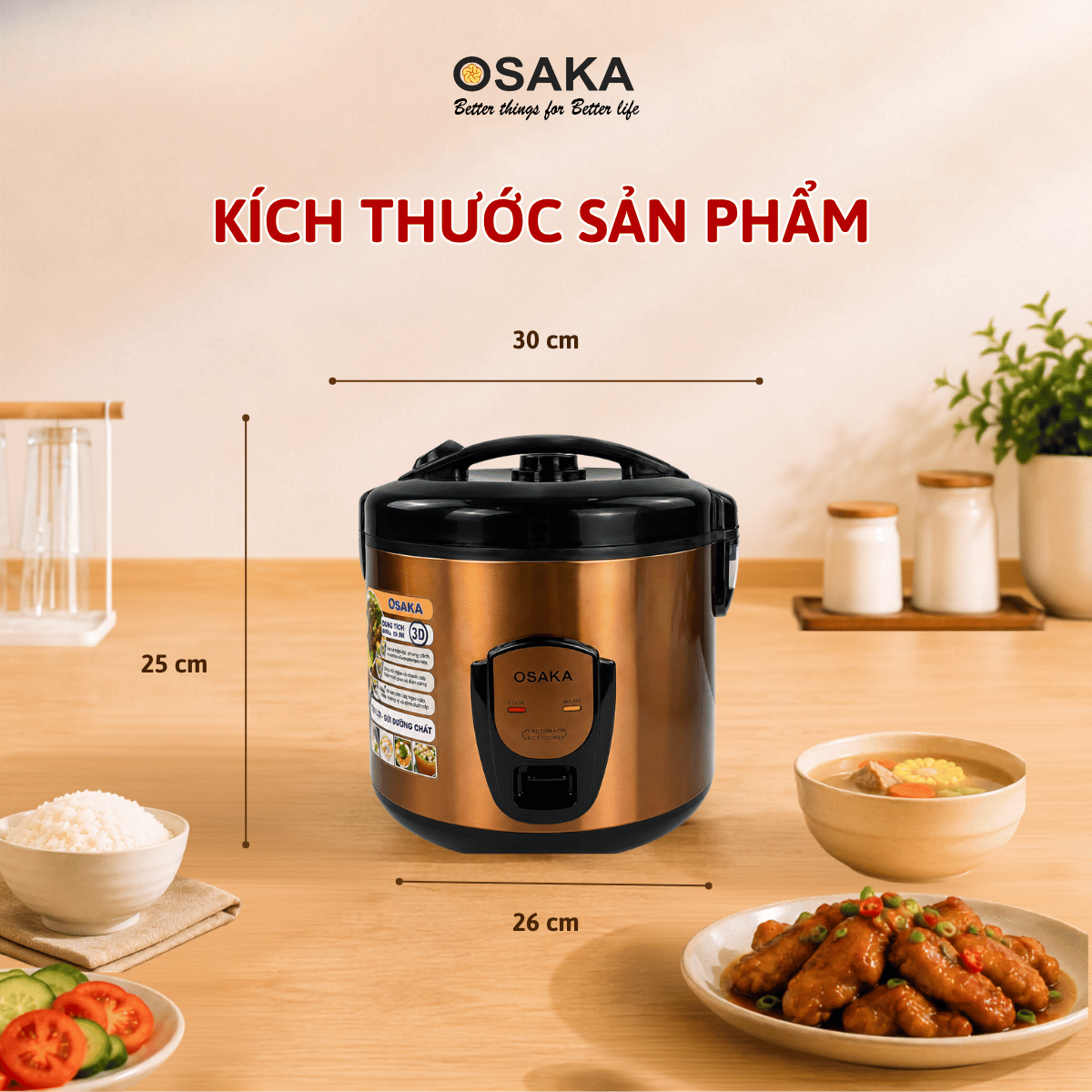 Nồi Cơm Điện OSAKA RC-318P Dung Tích 1.8L, Công Nghệ Nấu 3D, Lòng Nồi Dập Tổ Ong - Tráng Men Chống Dính