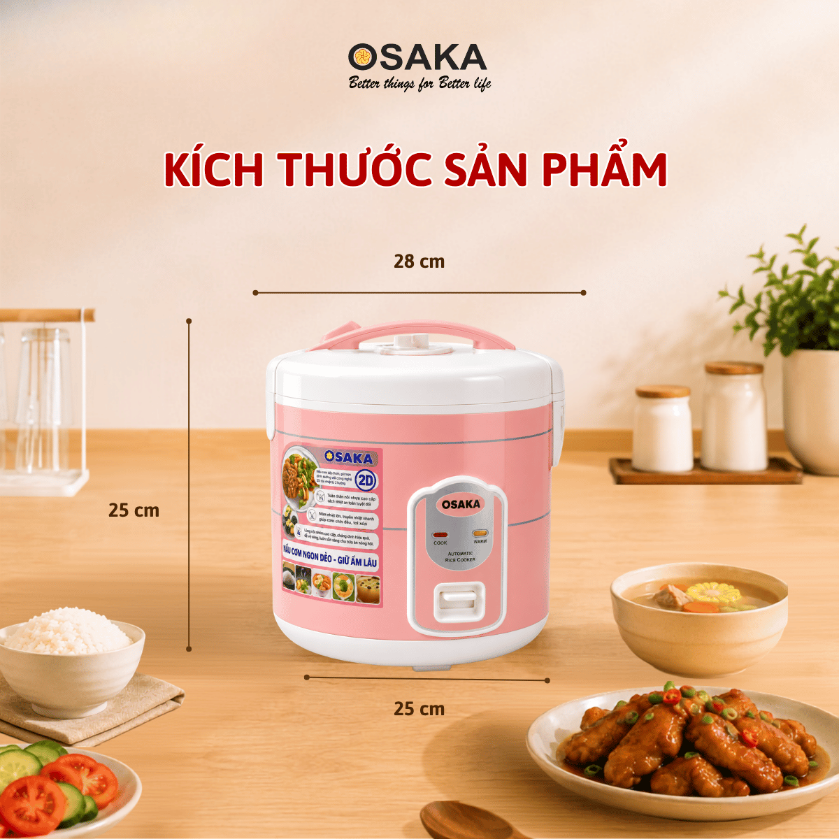 Nồi Cơm Điện OSAKA RC-118T Dung Tích 1.8L - Mâm Nhiệt Lớn - Tráng Men Chống Dính - Tặng Kèm Khay Hấp