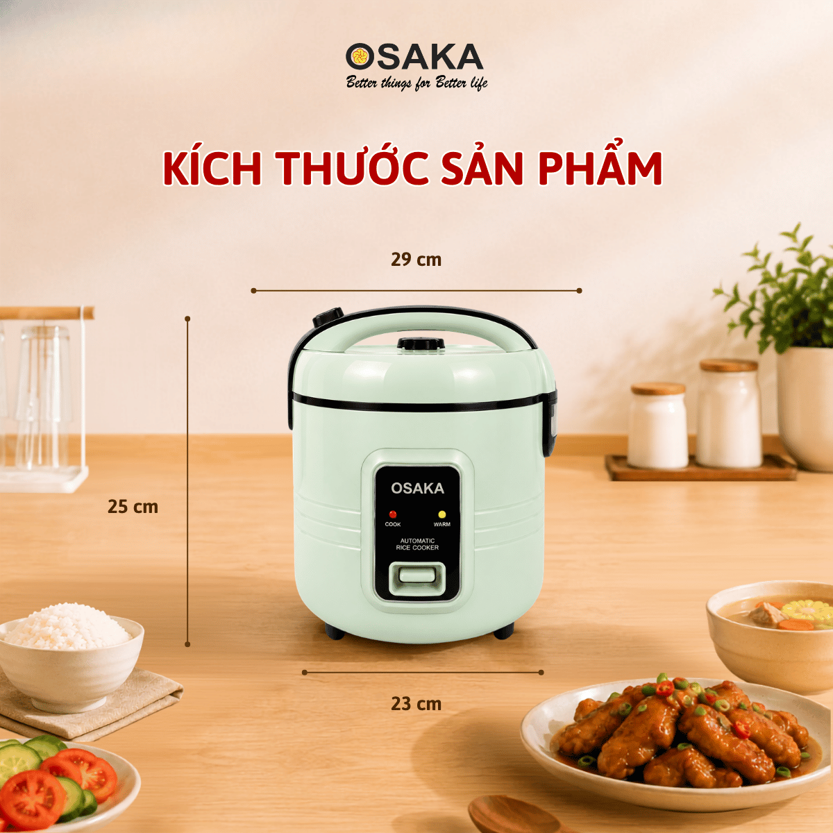Nồi Cơm Điện OSAKA RC-18 Dung Tích 1.8L, Lòng Nồi Dập Tổ Ong Tráng Men Chống Dính, Tặng Kèm Khay Hấp