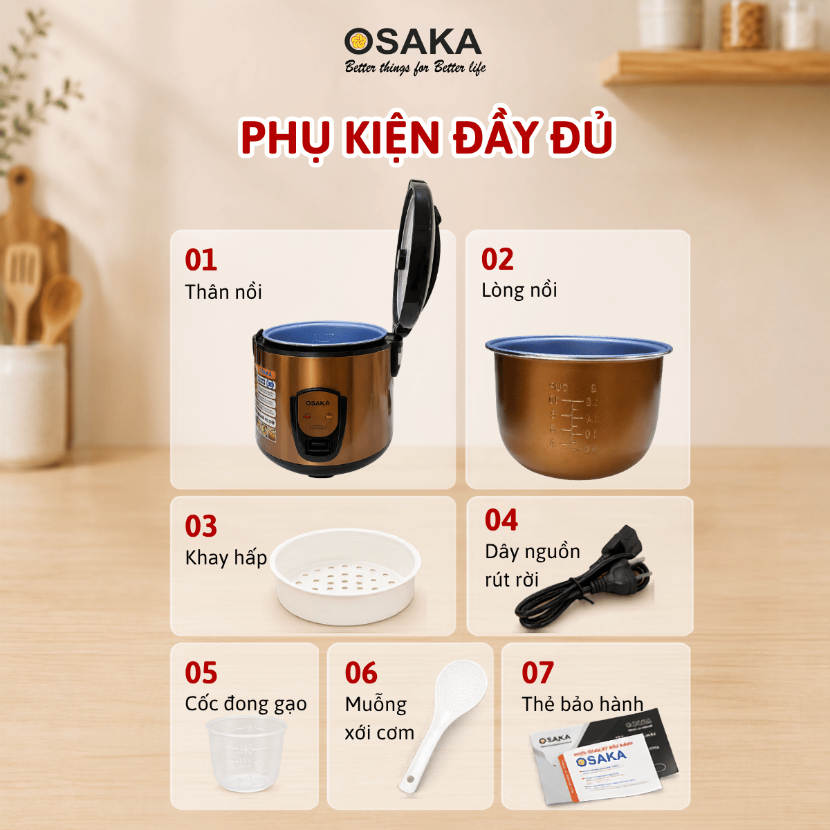 Nồi Cơm Điện OSAKA RC-318P Dung Tích 1.8L, Công Nghệ Nấu 3D, Lòng Nồi Dập Tổ Ong - Tráng Men Chống Dính