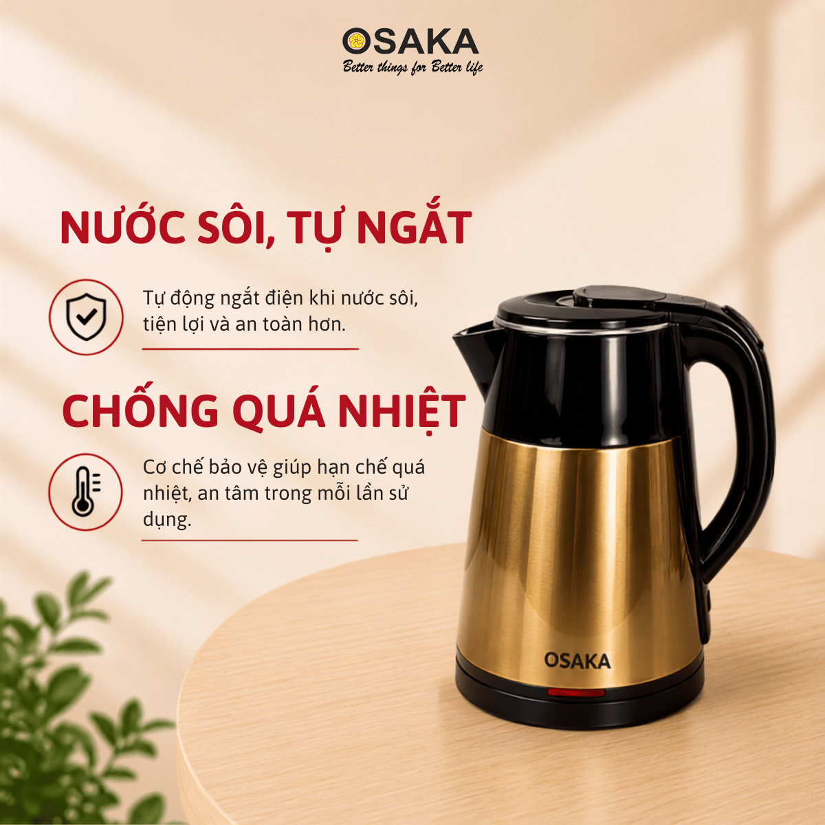 Ấm Đun Nước Siêu Tốc OSAKA KT-1822 Lòng Inox 304 – Dung Tích 1.8L, Đun Nóng Nhanh, Thân 2 Lớp Cách Nhiệt