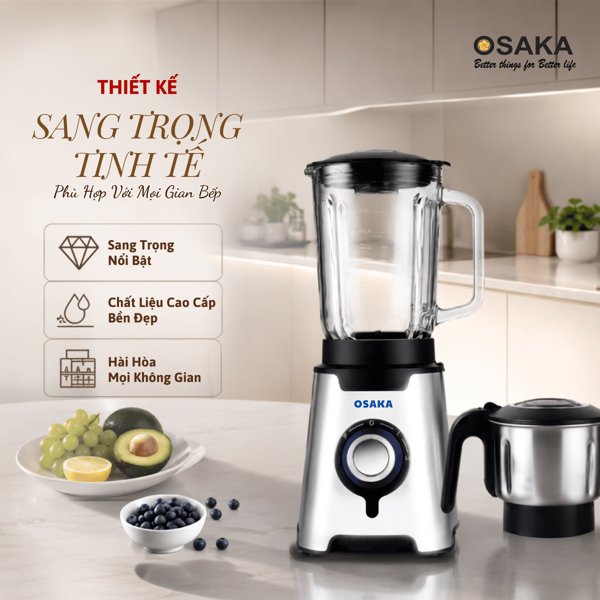 Máy Xay Sinh Tố Cao Cấp OSAKA BL-889 Dung Tích 1.5L -  Công Suất 600W - 2 Cối Đa Dụng