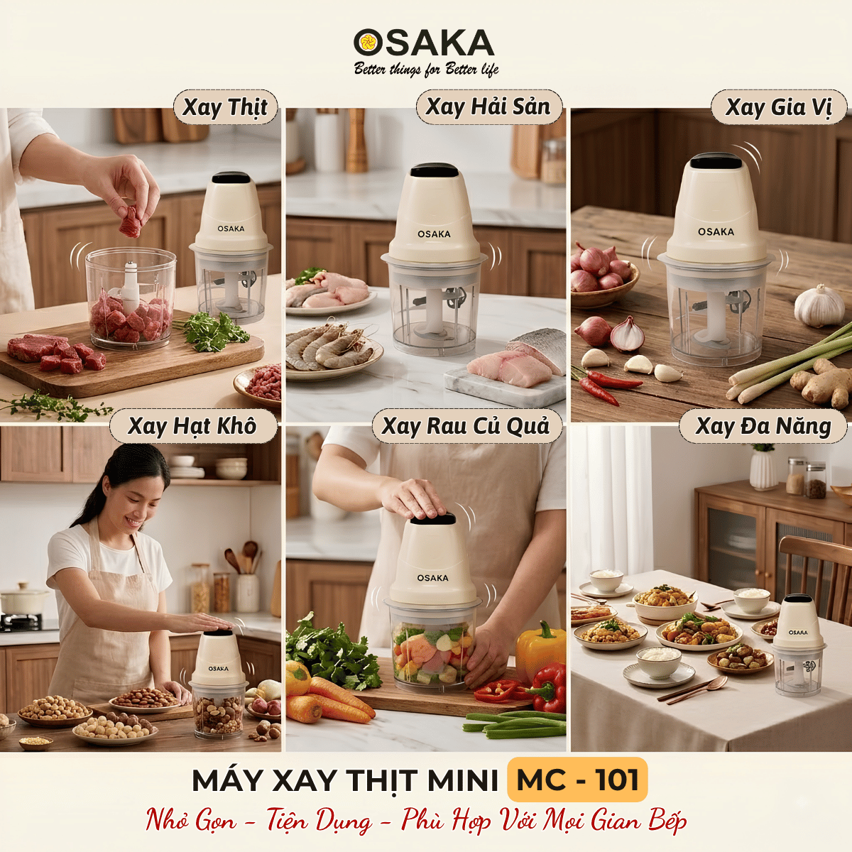 Máy Xay Thịt Mini Đa Năng OSAKA MC-101 Dung Tích 0.7L Công Suất 200W - Cối Nhựa Chống Vỡ
