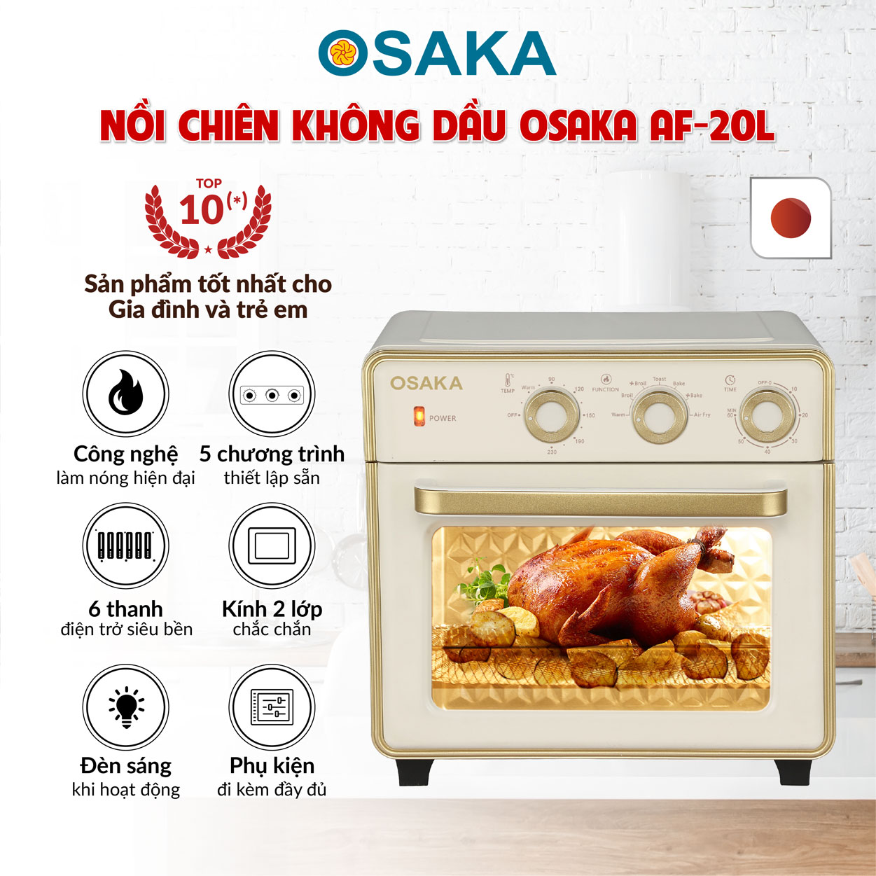 LÒ CHIÊN KHÔNG DẦU 20 LÍT OSAKA AF-20L - CAO CẤP VÀ THỜI TRANG