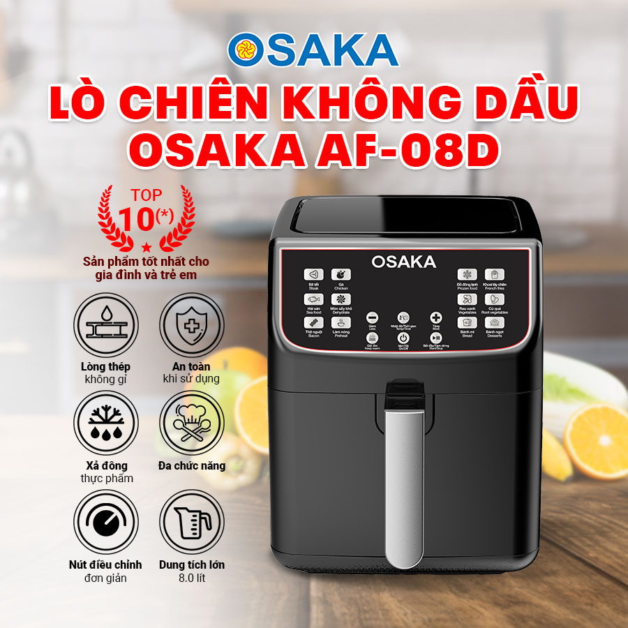 Lò chiên không dầu Osaka AF08D - Siêu to khổng lồ, nướng nguyên con gà 1.5 kg